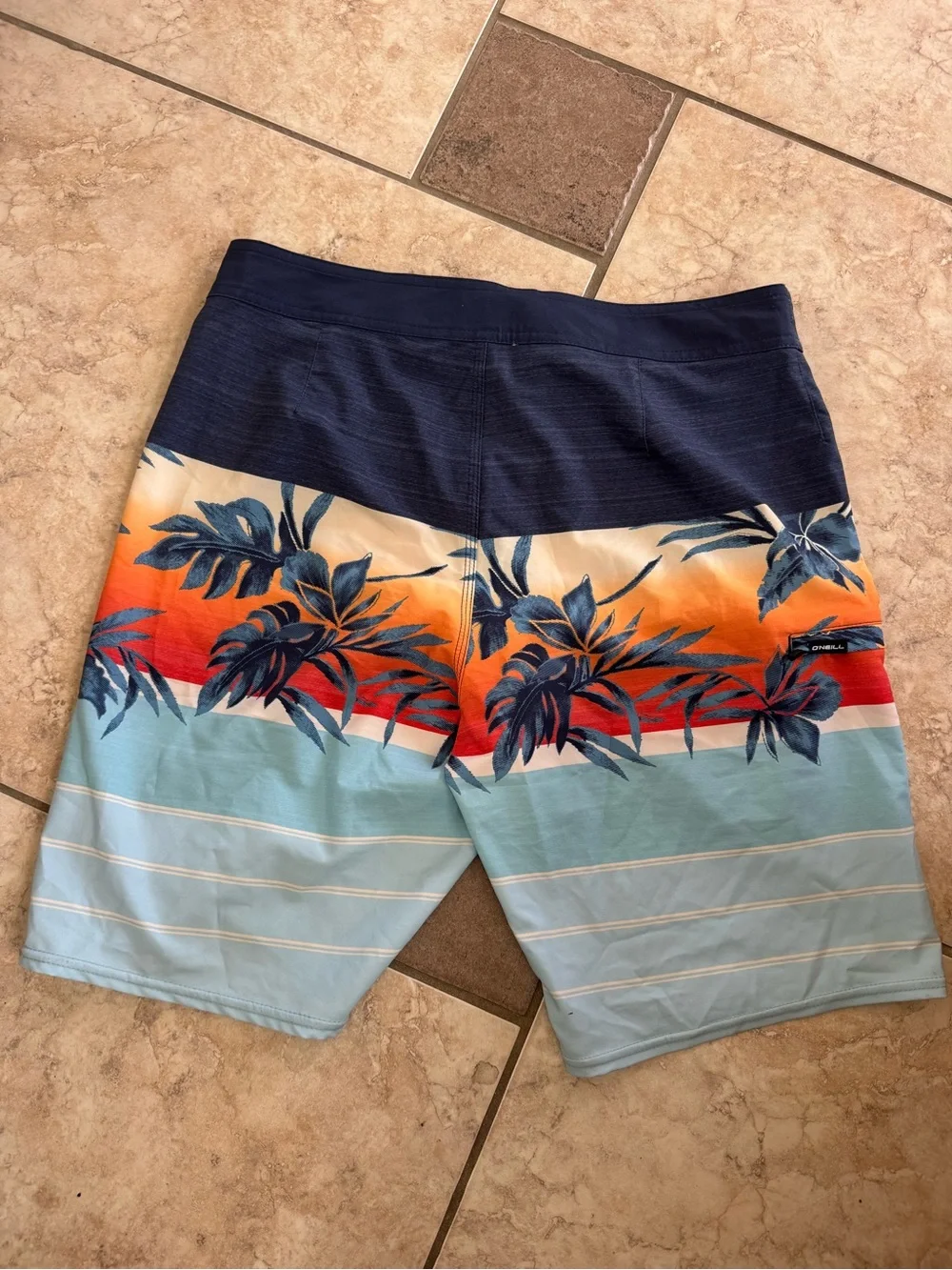O'Neill Navy Blue Stretch Boardshorts with Subtle Teal Pattern - Picture 1 of 5